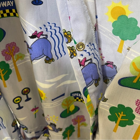 DISNEY Womens Eeyore Roller Speedway Long Sleeve Scrub Top Blue Size Large - Picture 5 of 9